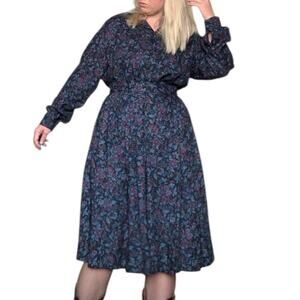 Vintage Pendleton Skirt Suit Set Button Down Floral Jewel Tone Blue Womens 10